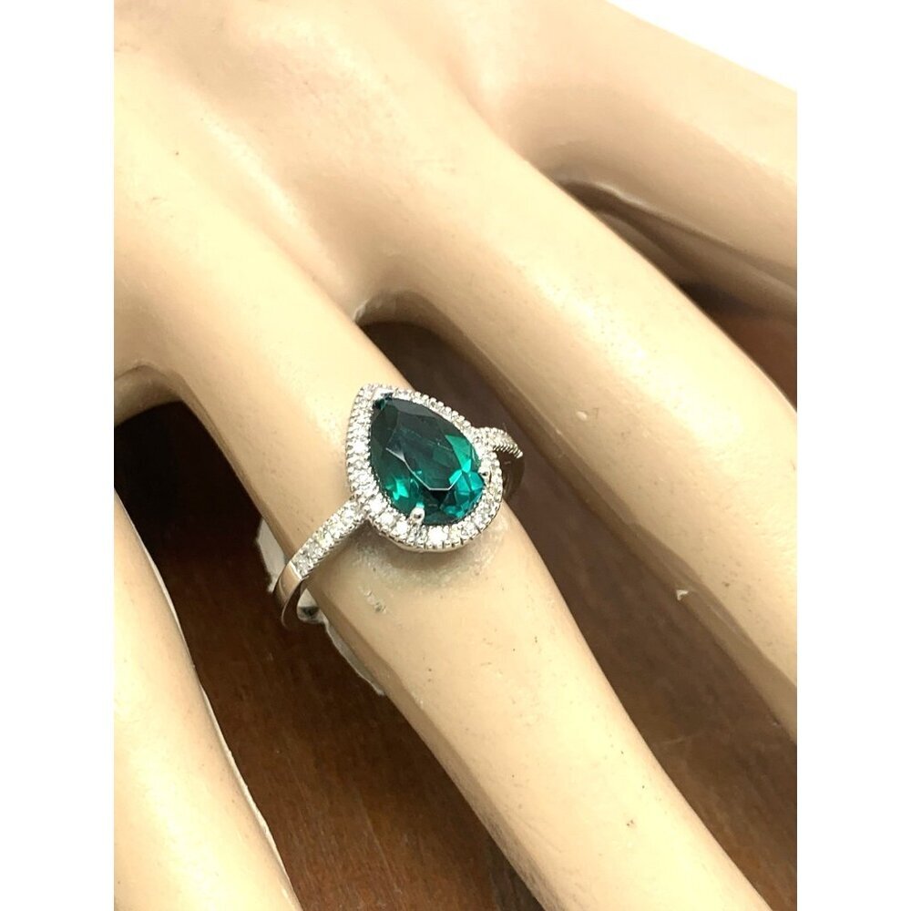 Green Gemstone Diamond Cocktail Ring 14k White Gold Women's Jewelry Size 8 - Picture 6 of 14
